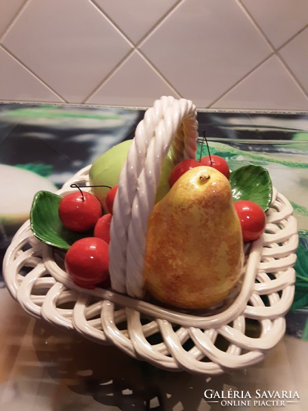Italian, finely crafted - large ceramic lacy fruit basket, flower basket