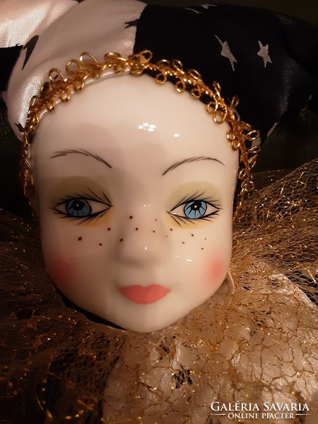 Big Venetian porcelain head and handmade baby pierrot - bed and table ornament for Christmas