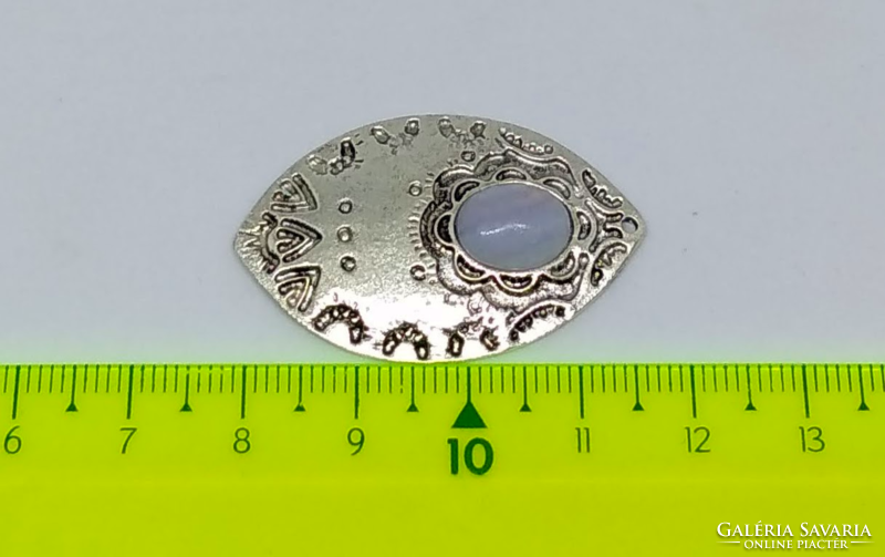 Carved Tibetan silver purple banded agate stone pendant