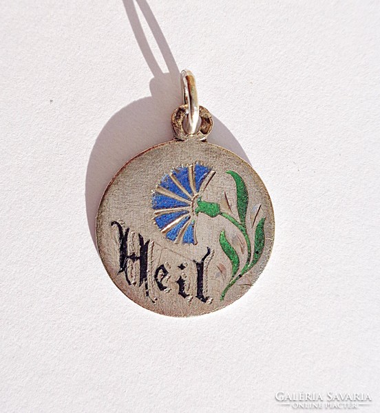 Old floral fire enamel pendant with heil inscription