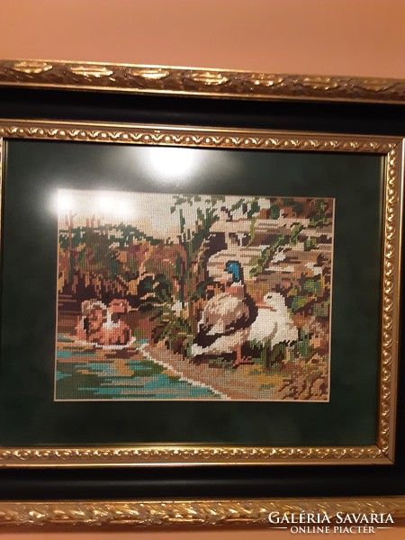 Goblein kép kacsákkal, igényes keretben, vadászat falikép, csendélet