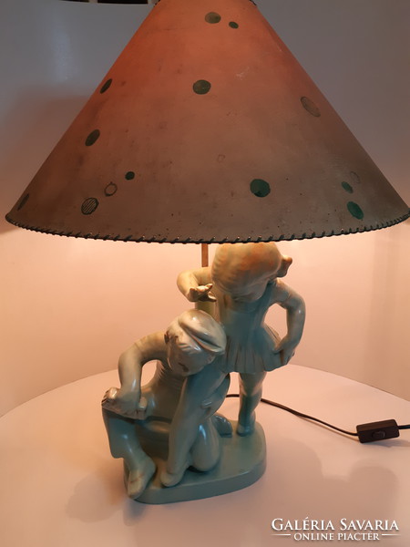 NAGY MÉRETŰ!!! Art-deco Komlós páros figurális kerámia asztali lámpa eredeti ernyővel 63 cm