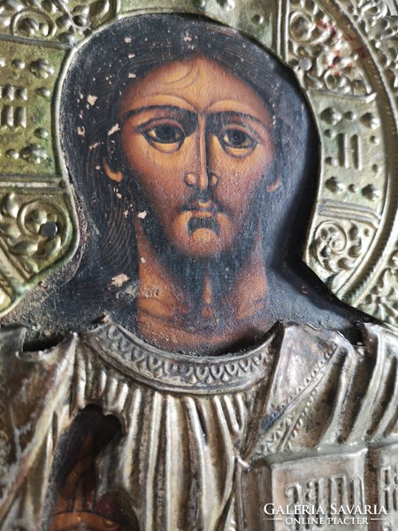Jesus icon. Hammered metal work, hand painted.