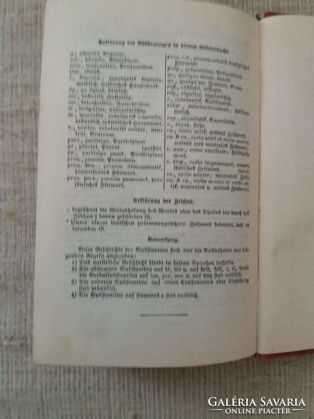 Régi Gótikus betűs  Német Francia szótár bordó nyomott mintás borításban üveg levélnehezékkel