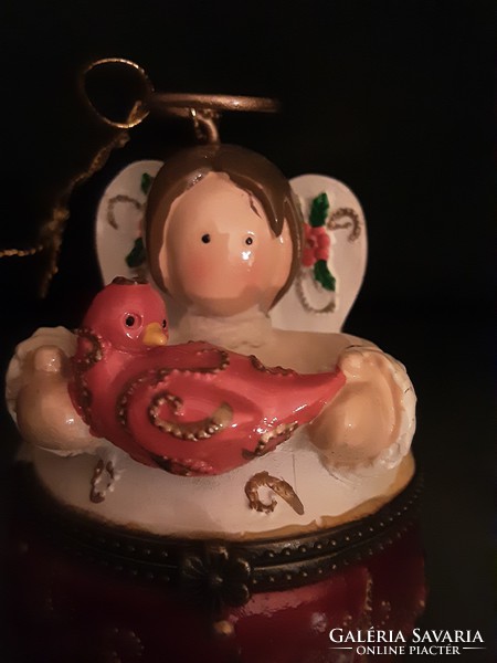 Esküvő - Eljegyzési gyűrűtartó angyal, kezében madárral. Szelence - Karácsony