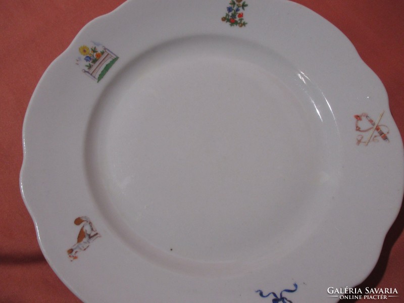 3 old zsolnay flat plates with a rare pattern, fairy-tale plates
