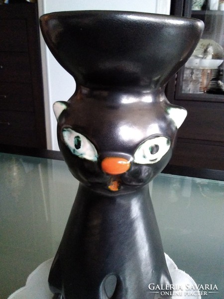 Applied art art deco ceramic candlestick cat, from the 60s and 70s! For cat lovers!