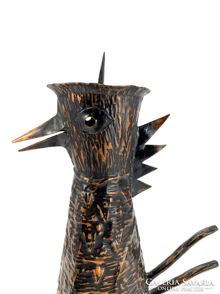 Rooster candle holder - copper artisan goldsmith's work - 04917