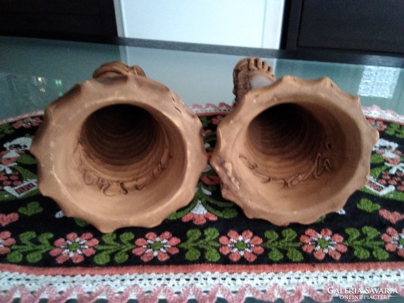 Pair of folk art ceramic candle holders with the maker's signature!