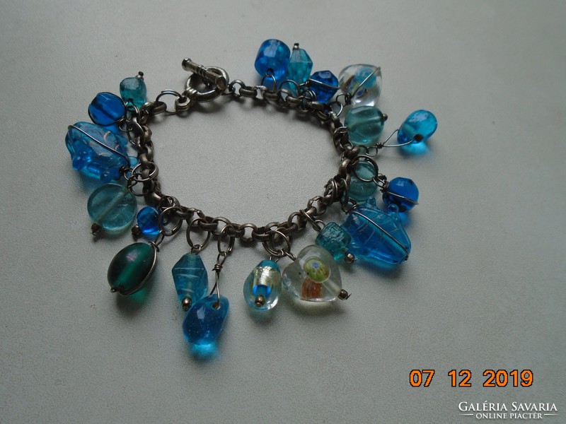 Handmade Murano glass bracelet with beads of various shapes and figures, with an interesting, secure clasp