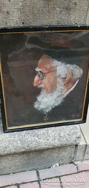 Bánfi jelzéssel, olaj, festőkarton festmény, rabbi portré.