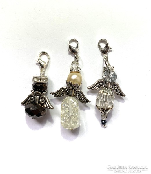 3 db drágakő + kristály Angyal charm fityegő vagy kulcstartó őrangyalnak, ajándéknak őrangyal