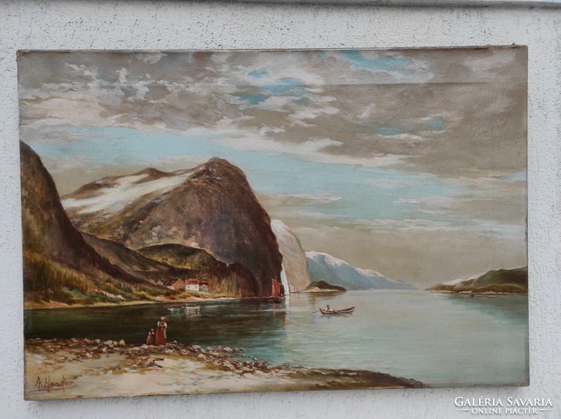 Priced low, antique picture from the 1800s, oil on canvas painting Sea Eye. Signed Austrian or Italian, l