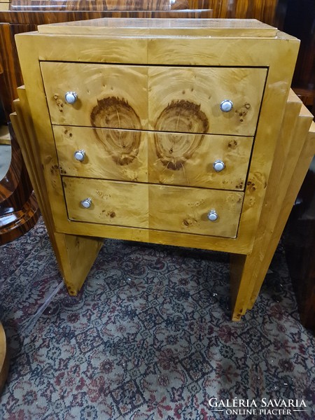 Art deco poplar small chest of drawers, bedside table