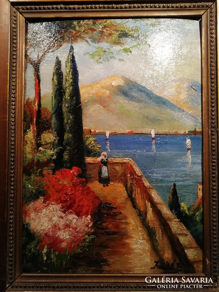 Garda-tó a teraszról, magyar festő
