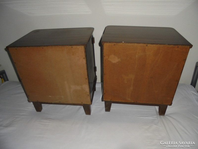 2 retro bedside cabinets - polished, with drawers, from the 1950s-1960s