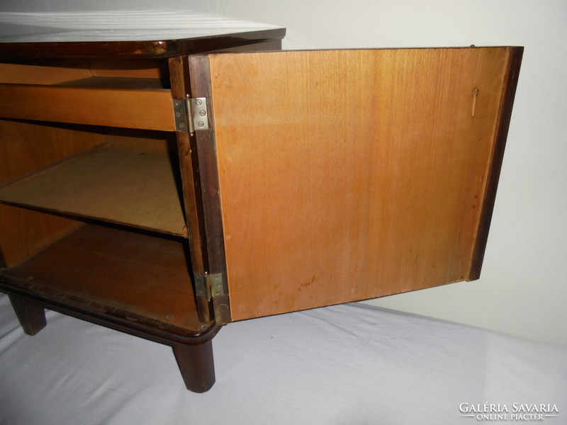 2 retro bedside cabinets - polished, with drawers, from the 1950s-1960s