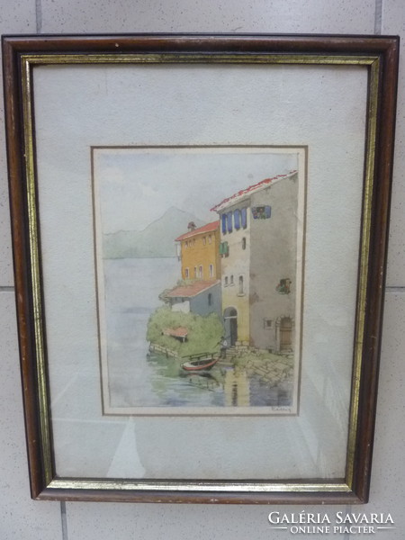 Lakeside houses - watercolor frame