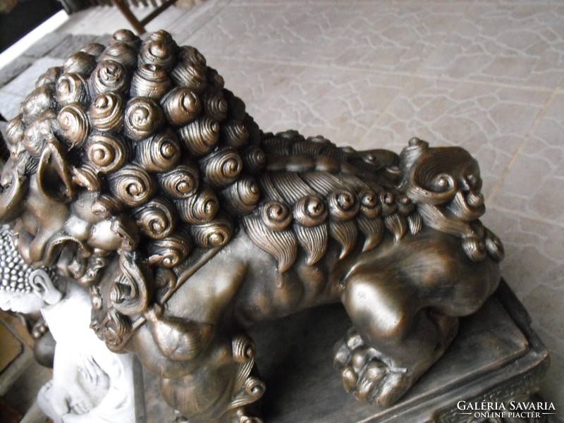 Bronz irozott  Foo oroszlán sárkány kutya 60cm Feng shui Japán kerti  keleti kertépítő kő szobor