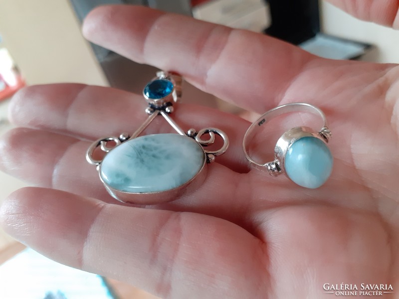 Silver pendant and ring set with larimar gemstone ana & co usa