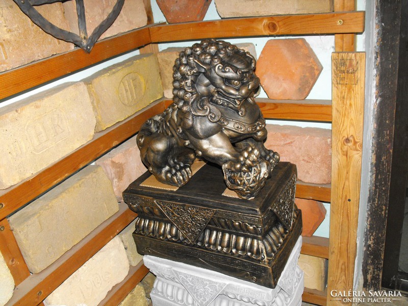 Bronze inscribed foo lion dragon dog 60cm feng shui japanese garden oriental gardener stone sculpture