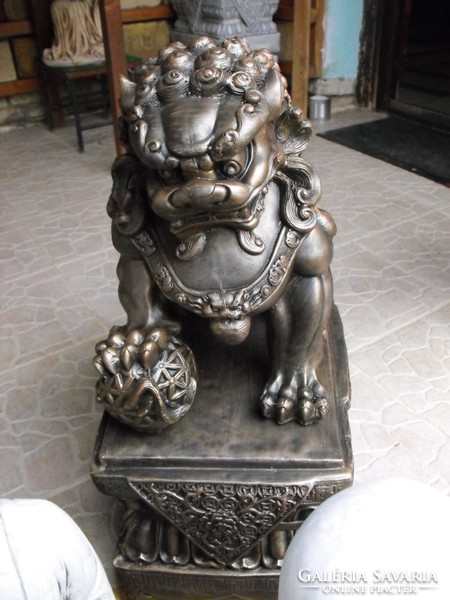 Bronze inscribed foo lion dragon dog 60cm feng shui japanese garden oriental gardener stone sculpture