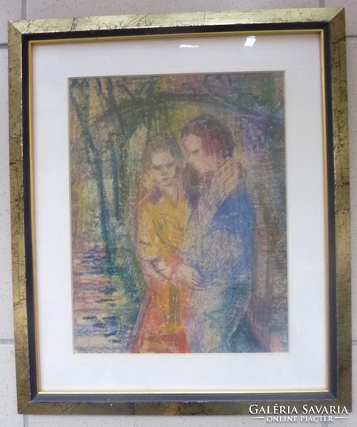 Szerelmesek a szabadban - pasztell kerettel, 38x32 cm (színes krétakép, lágy, finom, intim)