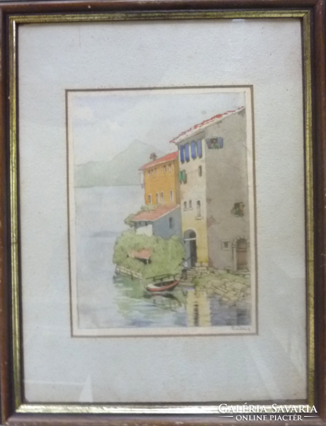 Lakeside houses - watercolor frame