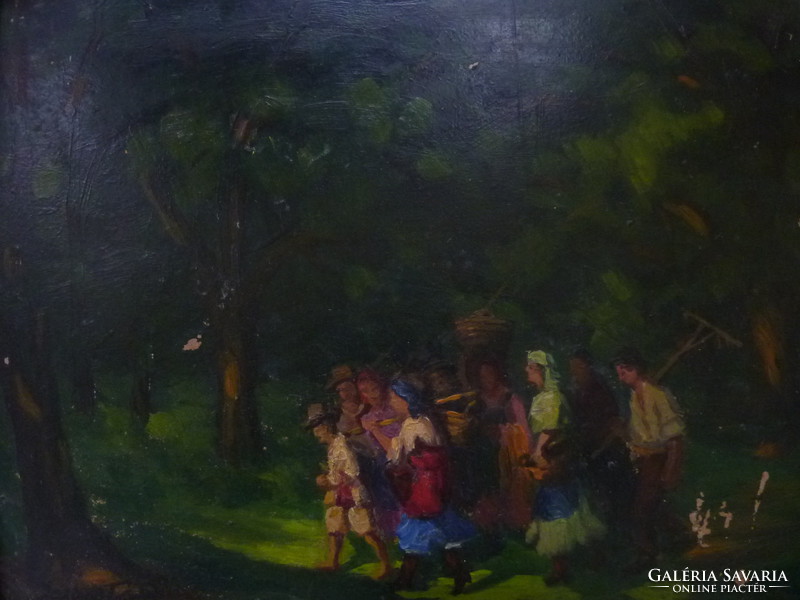 Kétoldalas: Átkelés - Erdei vonulás (olajfestmények), Jaksa István, 34x44 cm)