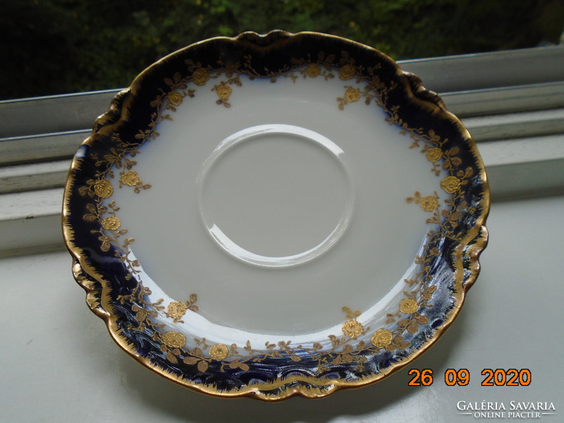 1891 Hand painted relief with gold roses and edging limoges haviland france cobalt teacup