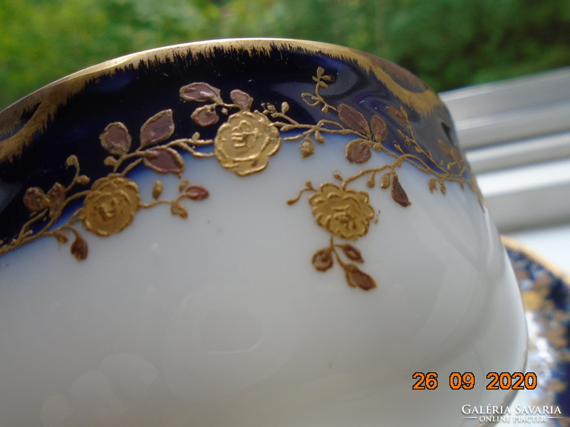 1891 Hand painted relief with gold roses and edging limoges haviland france cobalt teacup