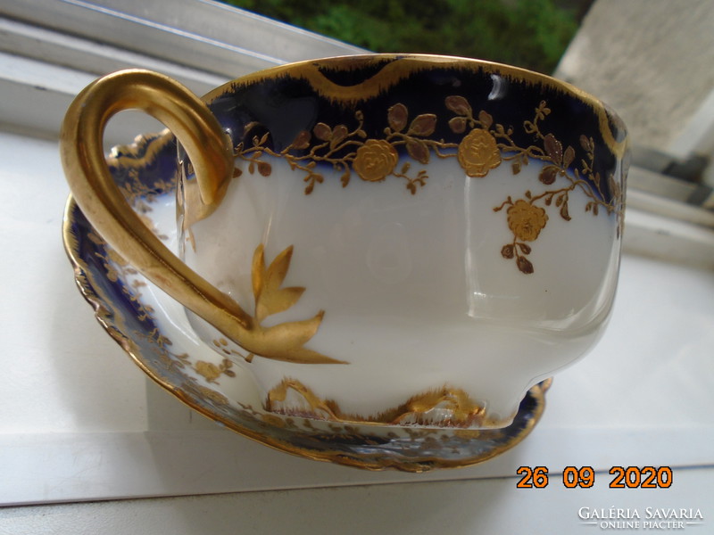 1891 Hand painted relief with gold roses and edging limoges haviland france cobalt teacup