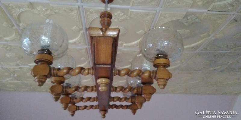 8-arm carved wooden colonial style, imposing unique masterpiece, ceiling lamp, chandelier