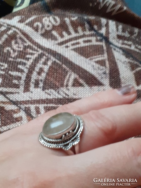 Wonderful gold rutile quartz silver ring, size 7