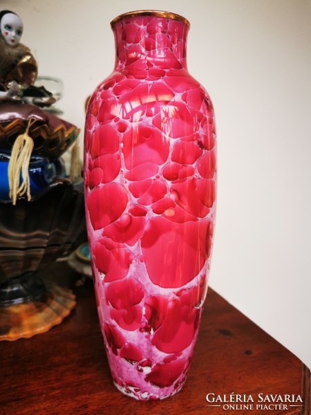 Hollóháza purple luster rose vase, 25 cm