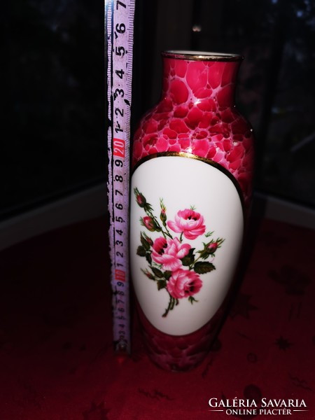 Hollóháza purple luster rose vase, 25 cm