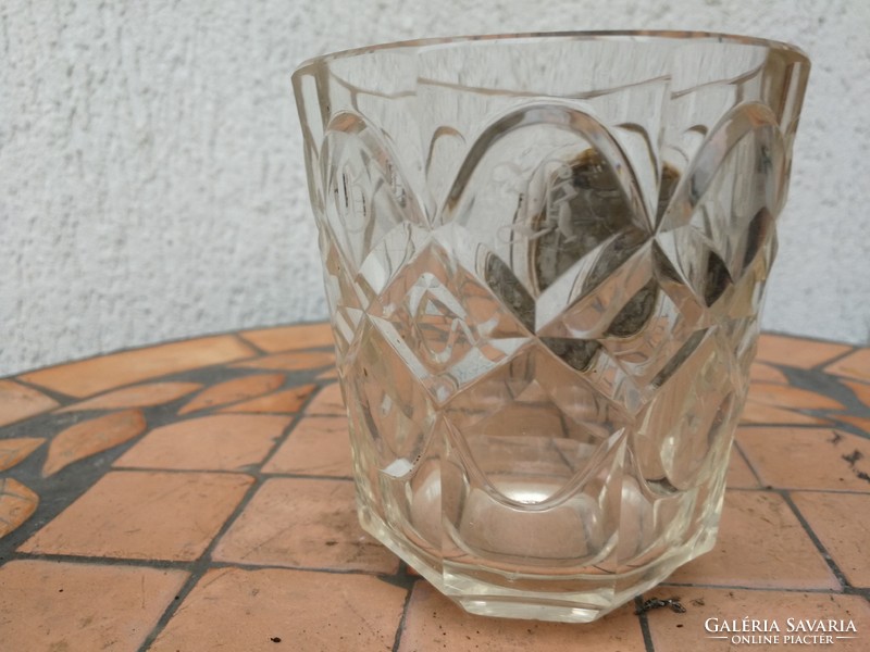 Antique 1800 Biedermeier polished glass cup, Jesus Christ painting porcelain image. Rarity