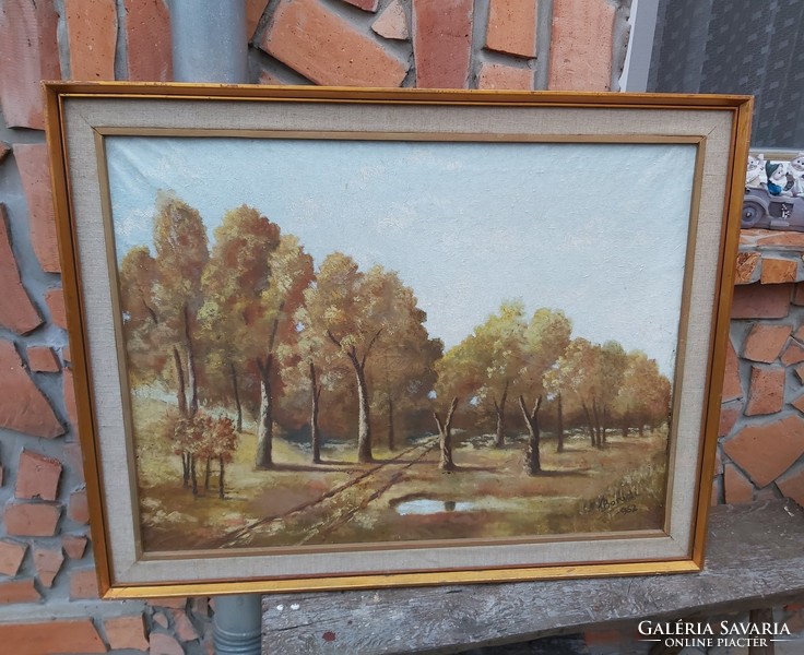 Gyönyörű 70*90 cm-es tájas festmény, erdős ,fás ,nosztalgia darab
