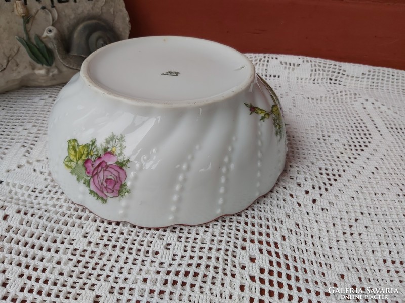 Gyönyörű Czechoslovakia  ritka  virágos porcelán rózsás pogácsás tá, paraszttál, Gyűjtői darab