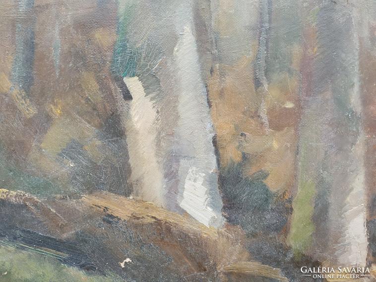 Antik olaj vászon szignált erdő részlet tájkép festmény keret nélkül Nr 98.