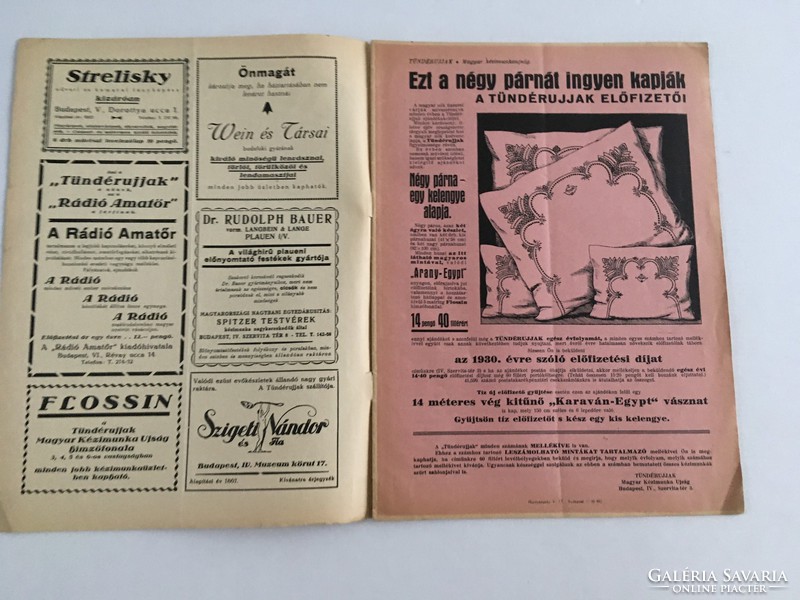 Tündérujjak - magyar kézimunka újság 1928. június, IV. évfolyam, 6. (38.) száma előfizetői csekkel!