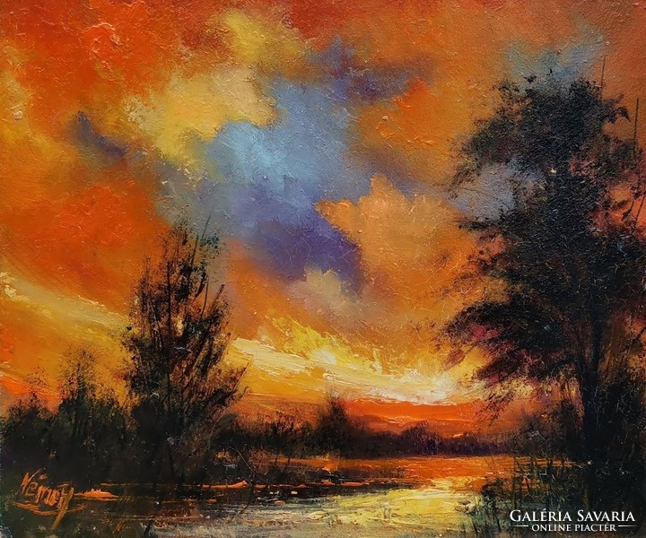 Sunset oil painting by Zoltán Németh