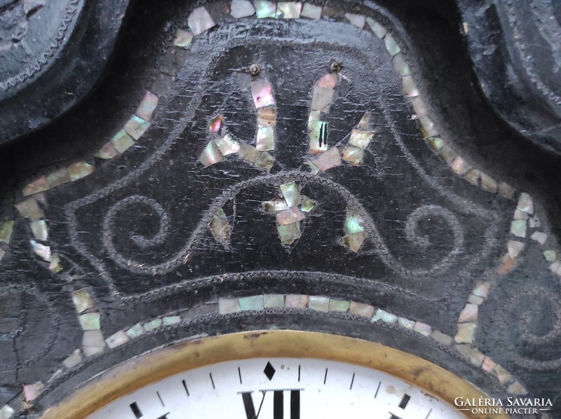 French wall clock, contoise, morbier, mother of pearl bull style, 1800s .Claude mayet