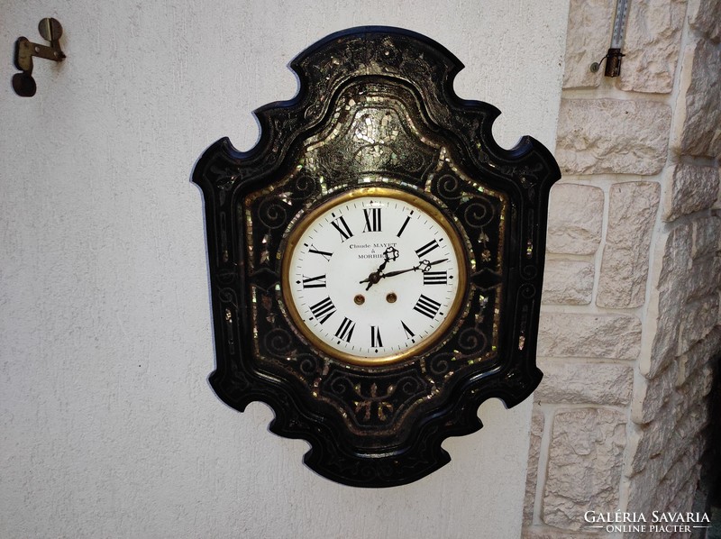 Francia fali óra,Contoise,Morbier , gyöngyház Bull stílusban,1800as évek .Claude Mayet