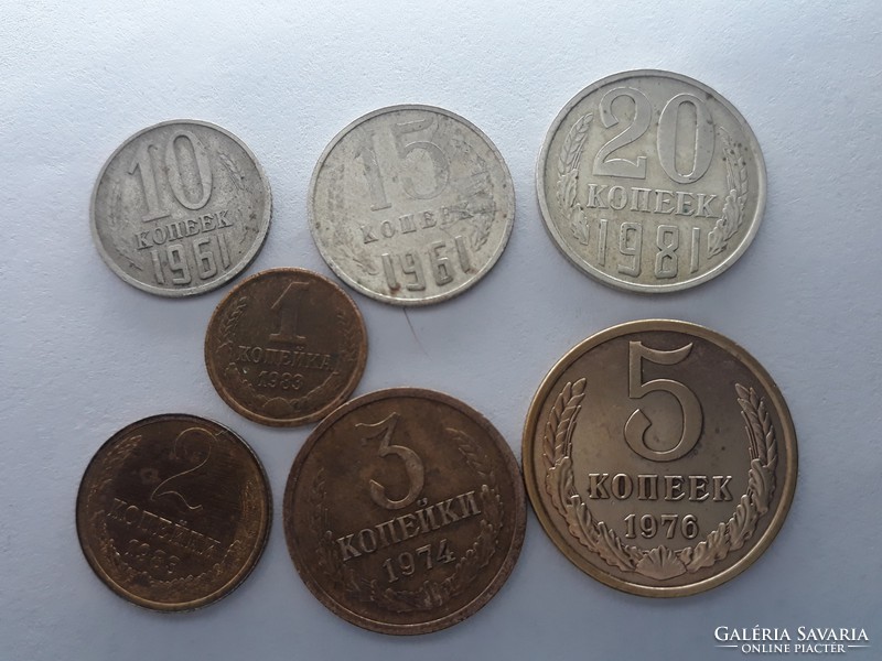 Russian 1, 2, 3, 5, 10, 15, 20 kopek series - 7 kopek coins from 1961-1983 - kopek lot for sale