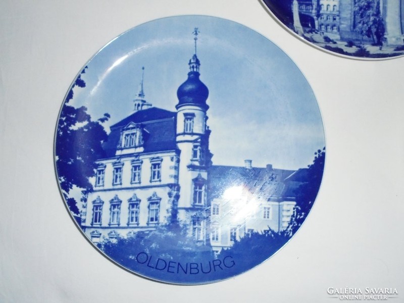Kék fehér porcelán fali falra akasztható dísz tányér - Frankfurt Oldenburg Köln - Hutschenreuther