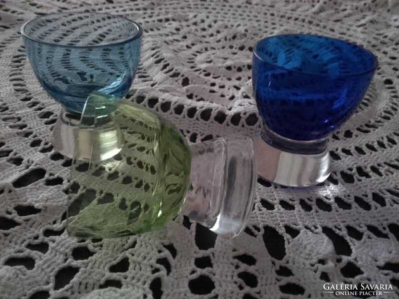 ANTIK ART DECO  3 db  különböző színű pálinkás,  likőrős üveg pohár