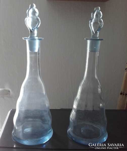 Antik art deco halvány kék üveg, boros,likörös kancsó,tömör üveg dugós palack,szép italos,karaffa