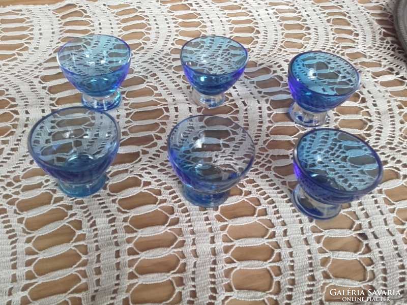 ANTIK ART DECO kék , pálinkás, likőrős üveg pohár, kupica 6 db