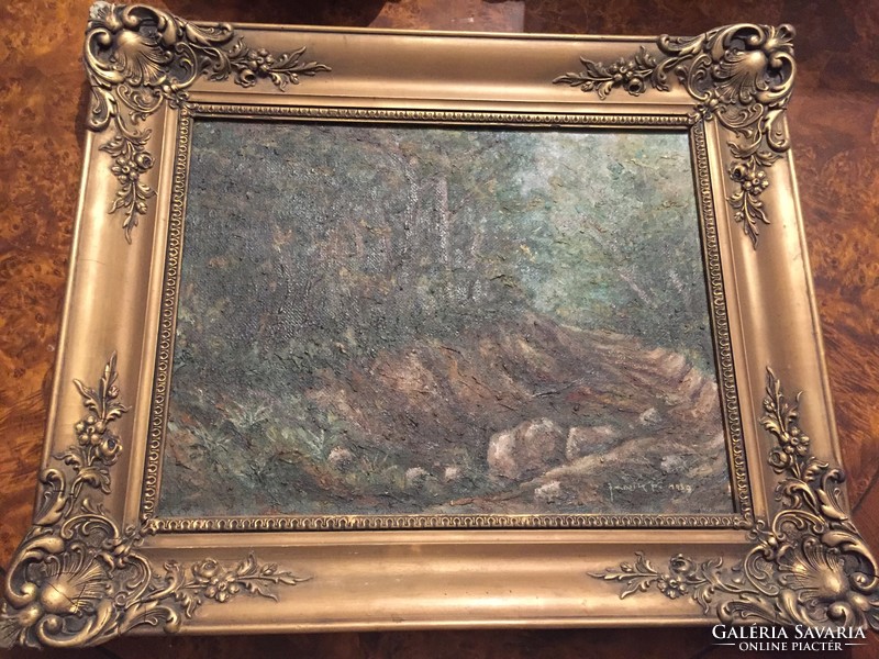 Oil painting in blonde frame